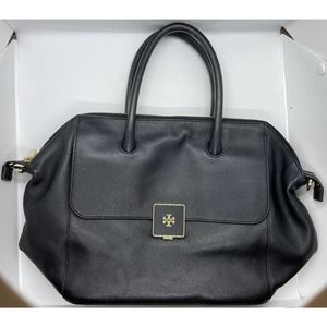 Tory Burch Clara Leather Satchel Black Pebbled Leather With Dust Bag.